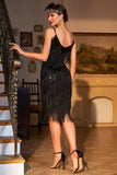 Black Spaghetti Straps Sequins Fringed Flapper Formal Dress