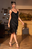 Black Spaghetti Straps Sequins Fringed Flapper Formal Dress