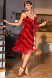 Red Spaghetti Straps Sequins Fringed Flapper Formal Dress