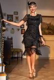 Black Beaded Gatsby Fringed Flapper Evening Dress