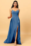 A Line Sweetheart Long Chiffon Bridesmaid Dress With Ruffle