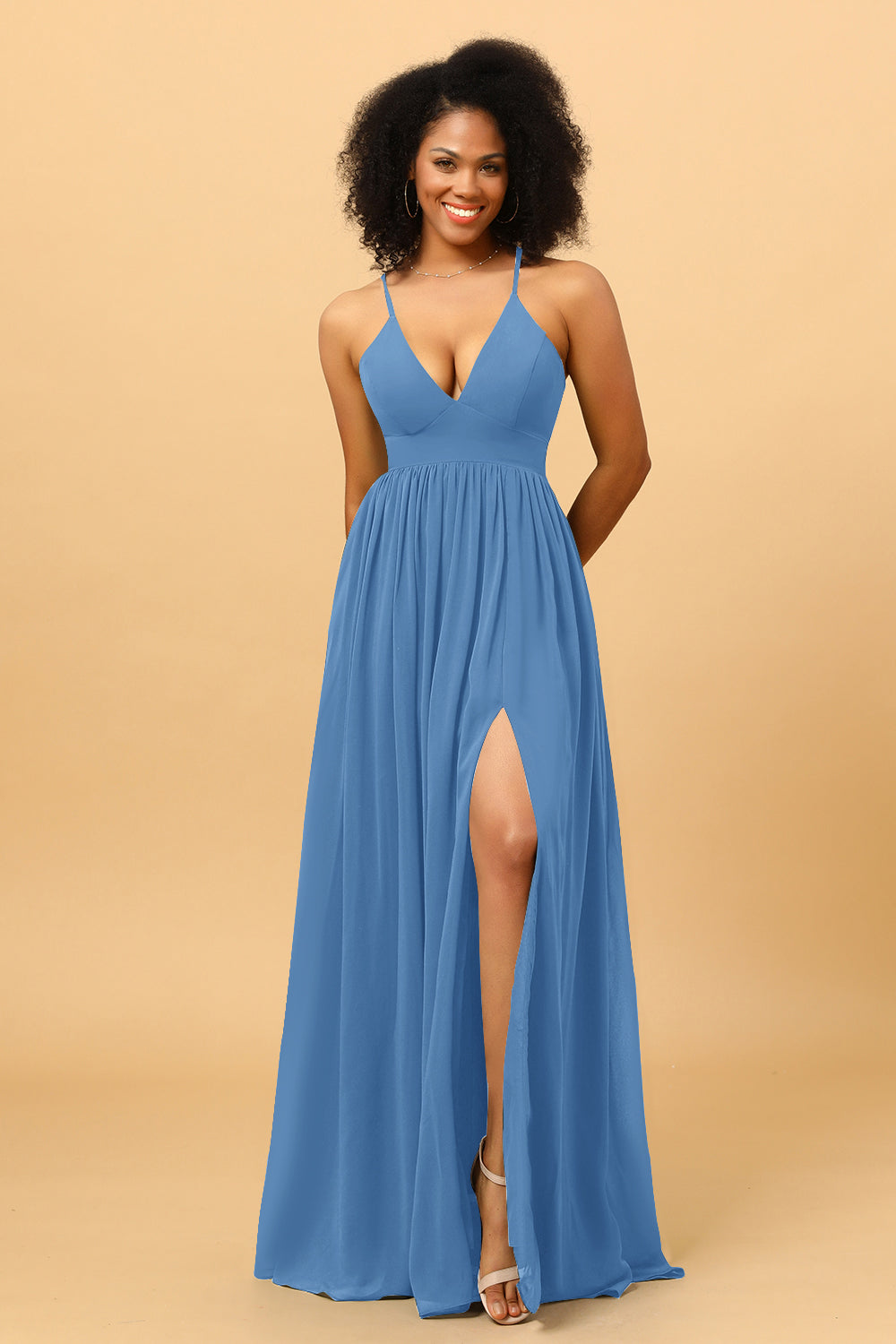 Wedtrend Women Bridesmaids A Line V Neck Spaghetti Straps Chiffon Bridesmaid Dress with Slit WEDTREND Wedtrend Women Bridesmaids A Line V Neck Spaghetti Straps Chiffon Bridesmaid Dress with Slit WEDTREND
