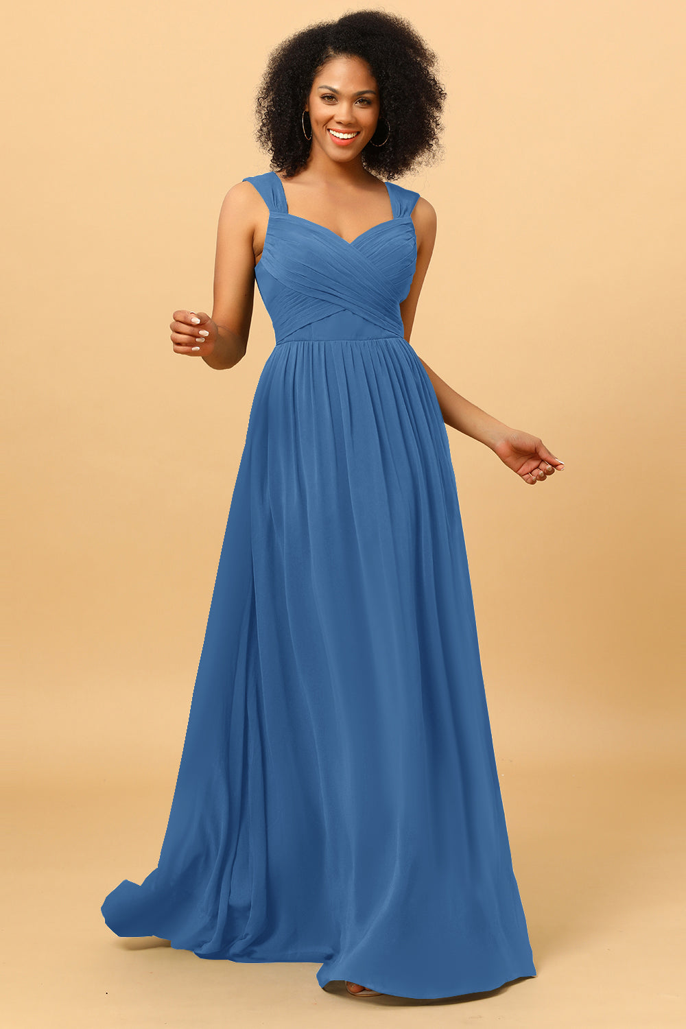 Wedtrend Women Bridesmaids A Line Sweetheart Chiffon Floor Length Bridesmaid Dress with Heart Shaped Open Back, Ink Blue