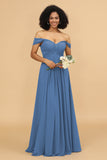 A Line Off the Shoulder Long Chiffon Bridesmaid Dress