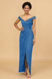 Sheath/Column Off The Shoulder Satin Long Bridesmaid Dress