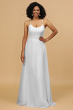 Sheath/Column Spaghetti Straps Long Chiffon Bridesmaid Dress