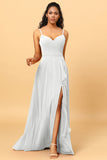 A Line Sweetheart Long Chiffon Bridesmaid Dress With Ruffle