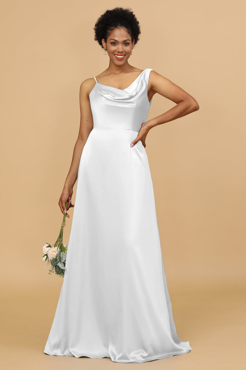 Wedtrend Women Bridesmaids A Line Asymmetrical Neck Satin Floor Length Bridesmaid Dress Wedding Party Formal Dress, Ivory Wedtrend Women Bridesmaids A Line Asymmetrical Neck Satin Floor Length Bridesmaid Dress Wedding Party Formal Dress, Ivory