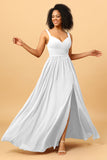 Spaghetti Straps Long Chiffon Bridesmaid Dress with Slit