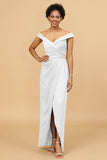 Sheath/Column Off The Shoulder Satin Long Bridesmaid Dress