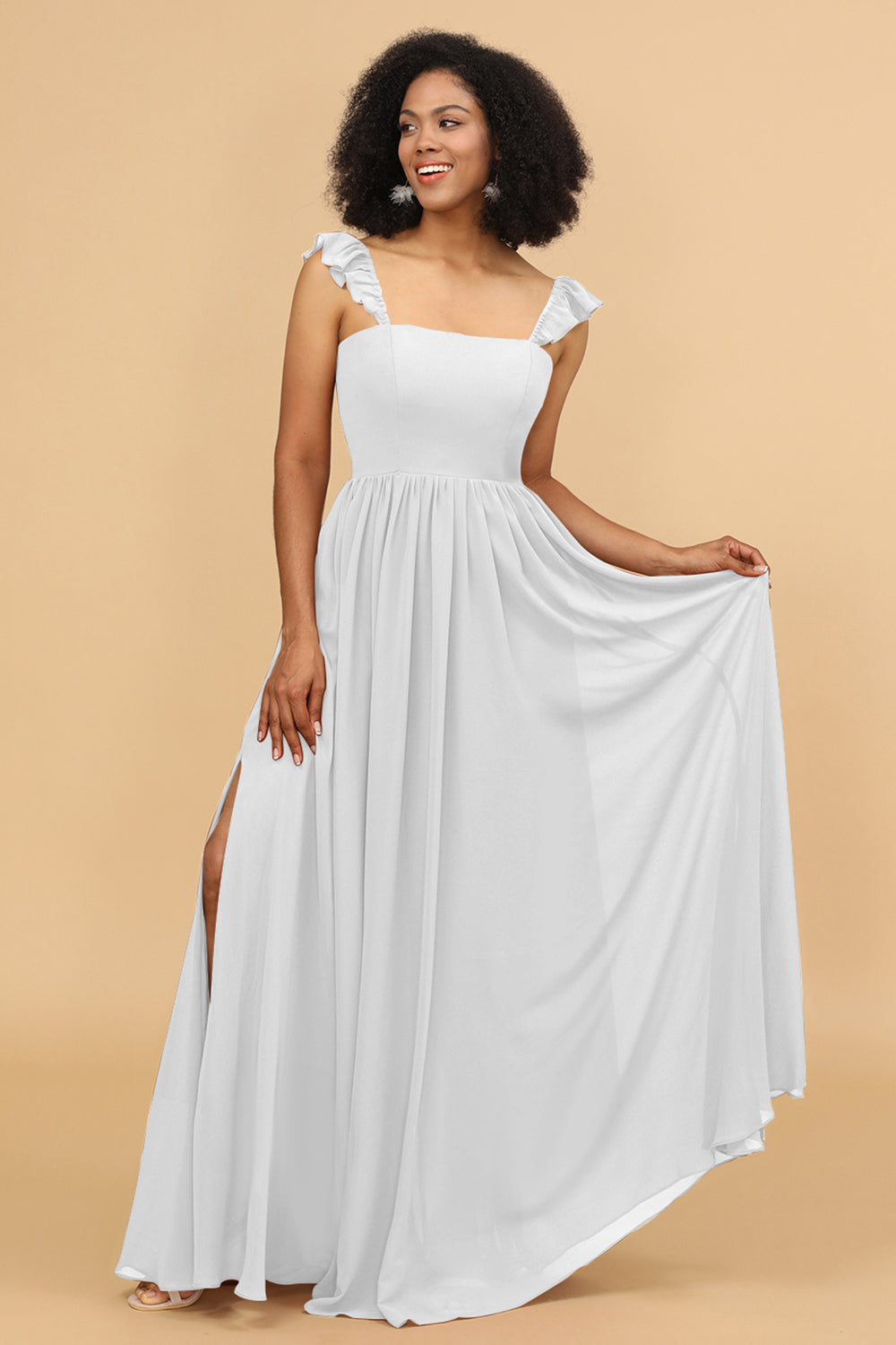 A-Line Floor Length Chiffon Bridesmaid Dress With Ruffles
