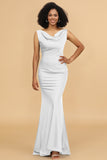 Mermaid Cowl Neck Backless Long Satin Bridesmaid Dress