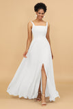 Sheath Square Neck Floor Length Chiffon Bridesmaid Dress