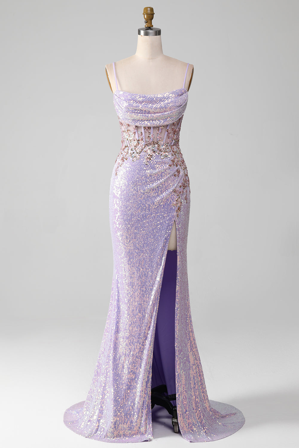 Wedtrend Women Lilac Prom Dress with Slit Mermaid Spaghetti Straps Sparkly Sequin Corset Party Dress WEDTREND Wedtrend Women Lilac Prom Dress with Slit Mermaid Spaghetti Straps Sparkly Sequin Corset Party Dress WEDTREND