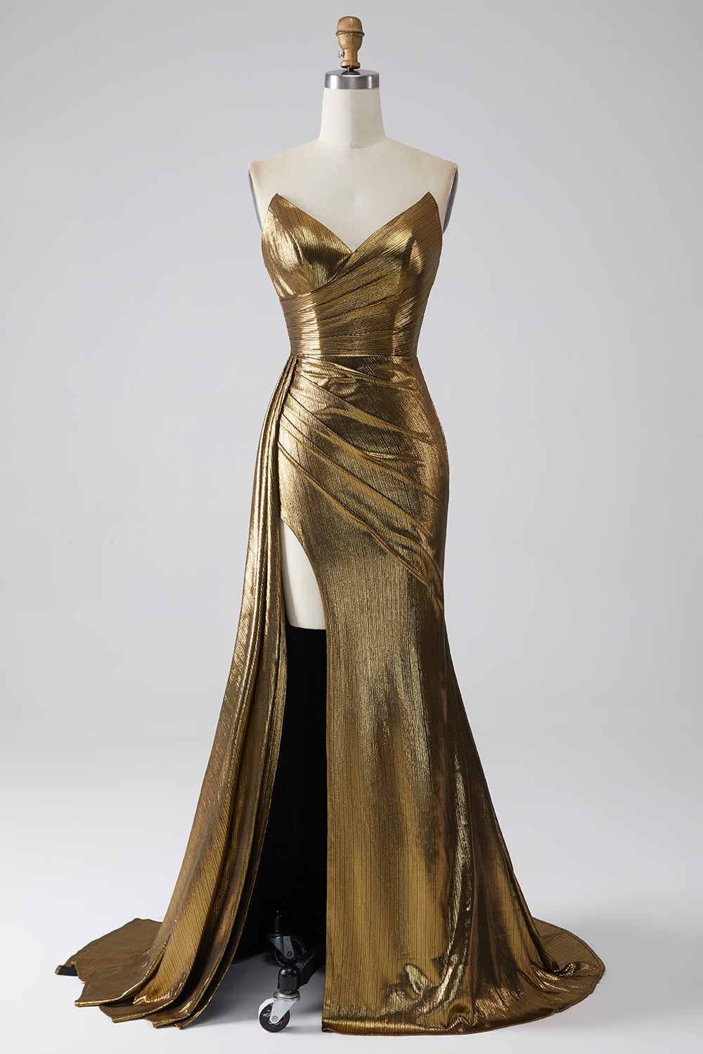 Wedtrend Women Sparkly Golden Long Metallic Prom Dress with Slit Mermaid Evening Dress with Ruffles, Golden / US26W Wedtrend Women Sparkly Golden Long Metallic Prom Dress with Slit Mermaid Evening Dress with Ruffles, Golden / US26W