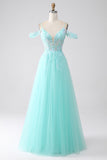 Light Green A-Line Spaghetti Straps Cold Shoulder Sequins Prom Dress