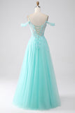 Light Green A-Line Spaghetti Straps Cold Shoulder Sequins Prom Dress