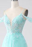 Light Green A-Line Spaghetti Straps Cold Shoulder Sequins Prom Dress