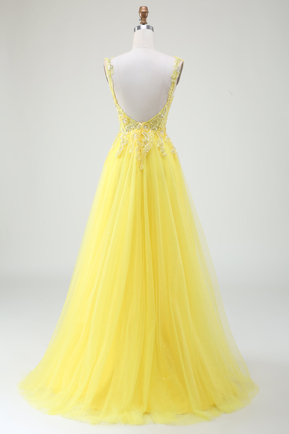 Wedtrend Women Sparkly Beaded Yellow Corset Long Prom Dress with Slit Tulle Party Dress WEDTREND Wedtrend Women Sparkly Beaded Yellow Corset Long Prom Dress with Slit Tulle Party Dress WEDTREND
