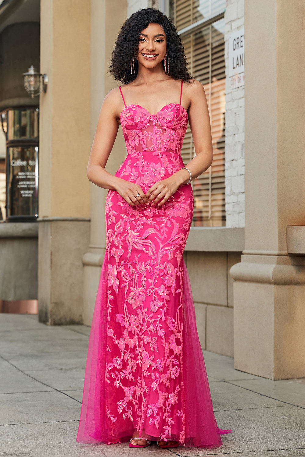 Wedtrend Women Fuchsia Long Prom Dress with Appliques Mermaid Spaghetti Straps Evening Dress WEDTREND Wedtrend Women Fuchsia Long Prom Dress with Appliques Mermaid Spaghetti Straps Evening Dress WEDTREND