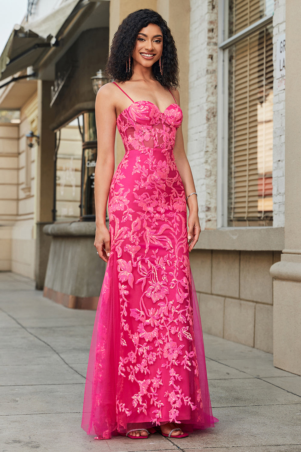 Wedtrend Women Fuchsia Long Prom Dress with Appliques Mermaid Spaghetti Straps Evening Dress WEDTREND Wedtrend Women Fuchsia Long Prom Dress with Appliques Mermaid Spaghetti Straps Evening Dress WEDTREND