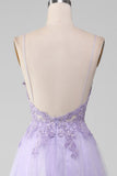 Light Purple A-Line Spaghetti Straps Long Sparkly Prom Dress With Beading