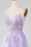 Light Purple A-Line Spaghetti Straps Long Sparkly Prom Dress With Beading