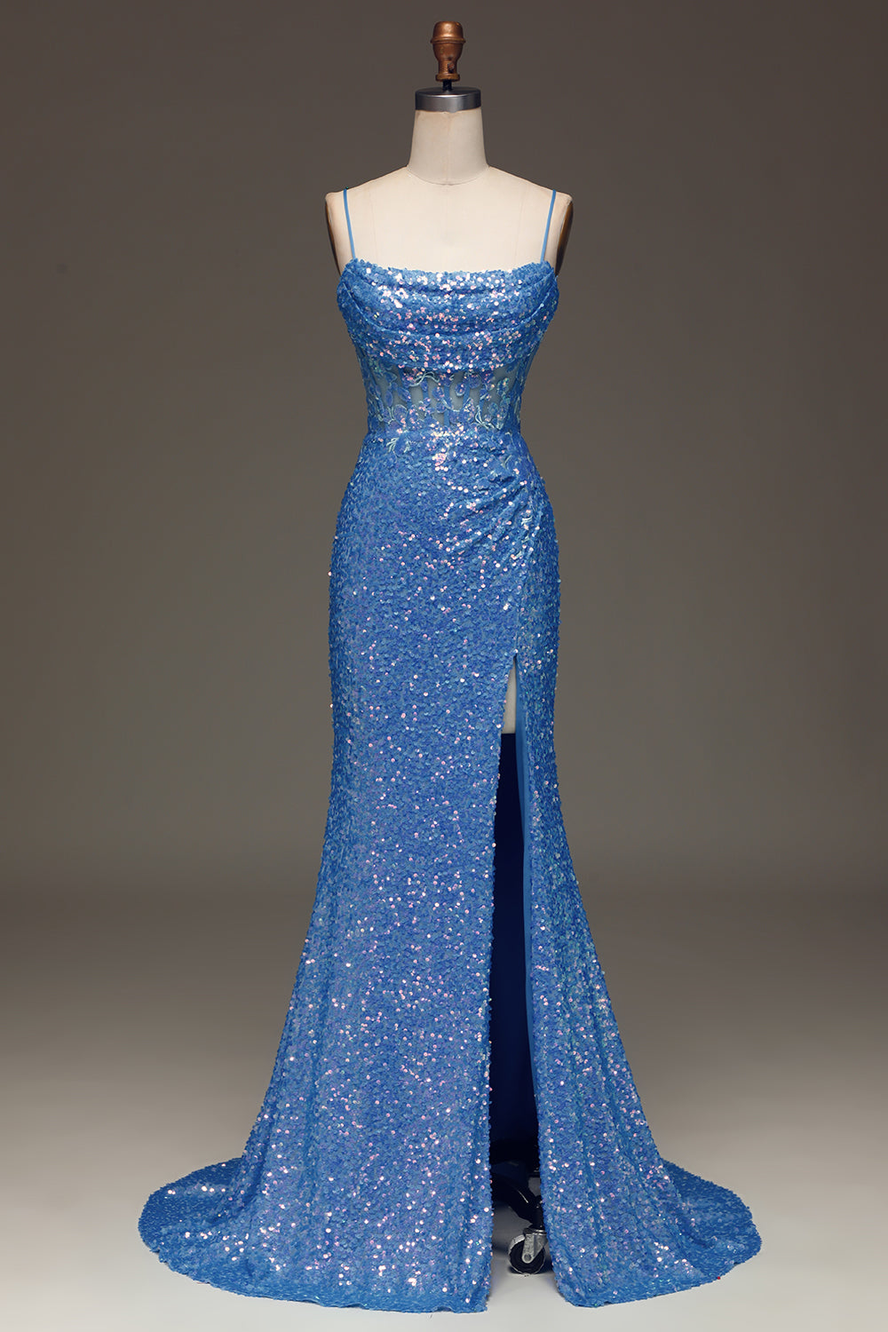 Wedtrend Women Sparkly Blue Prom Dress Spaghetti Straps Corset Formal Evening Dress with Slit WEDTREND Wedtrend Women Sparkly Blue Prom Dress Spaghetti Straps Corset Formal Evening Dress with Slit WEDTREND