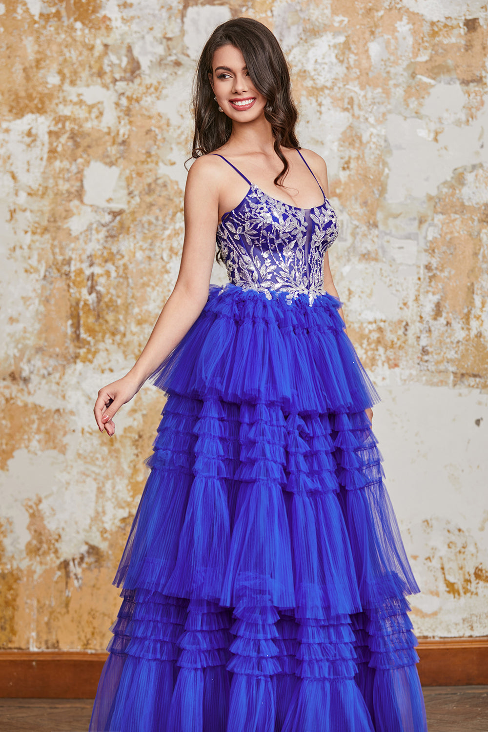 Wedtrend Women Royal Blue Tiered Long Prom Dress with Sequins A-Line Spaghetti Straps Evening Party Dress WEDTREND Wedtrend Women Royal Blue Tiered Long Prom Dress with Sequins A-Line Spaghetti Straps Evening Party Dress WEDTREND