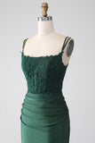 Dark Green Mermaid Spaghetti Straps Long Corset Prom Dress With Beading