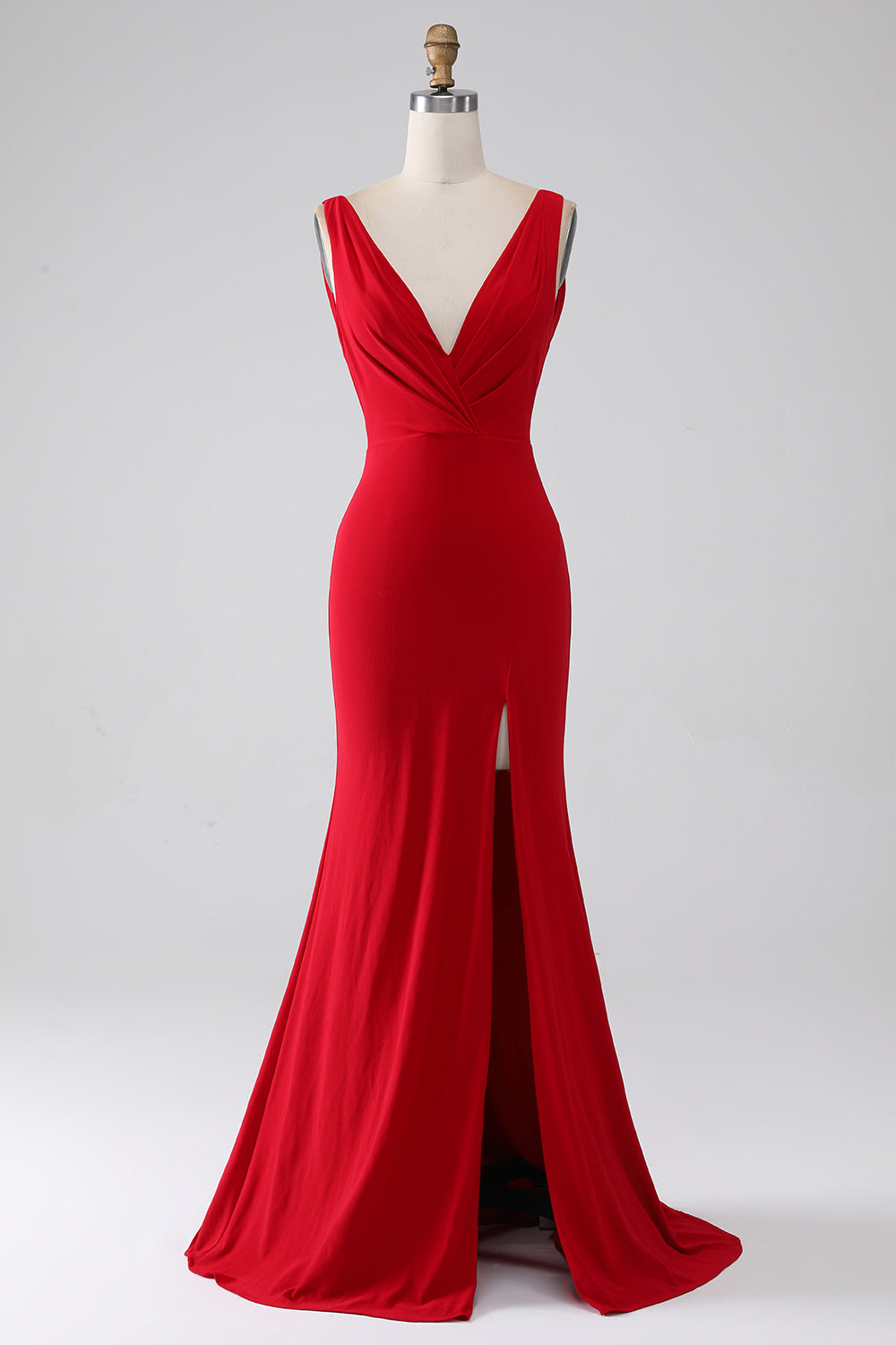 Wedtrend Women Red Prom Dress Mermaid V-Neck Long Backless Evening Party Dress with Slit WEDTREND Wedtrend Women Red Prom Dress Mermaid V-Neck Long Backless Evening Party Dress with Slit WEDTREND
