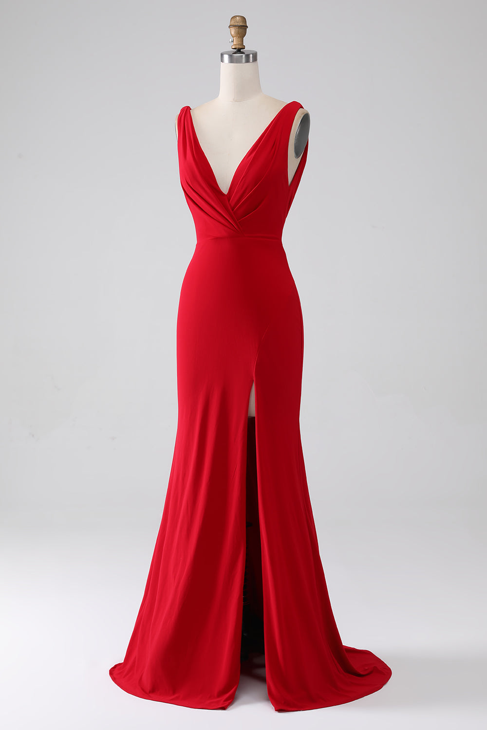 Wedtrend Women Red Prom Dress Mermaid V-Neck Long Backless Evening Party Dress with Slit, Red / US14 Wedtrend Women Red Prom Dress Mermaid V-Neck Long Backless Evening Party Dress with Slit, Red / US14