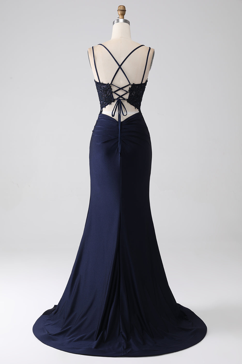 Wedtrend Women Navy Long Prom Dress with Slit Mermaid Spaghetti Straps Beaded Evening Dress with Lace Up Back WEDTREND Wedtrend Women Navy Long Prom Dress with Slit Mermaid Spaghetti Straps Beaded Evening Dress with Lace Up Back WEDTREND