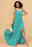 A Line Sweetheart Long Chiffon Bridesmaid Dress with Slit