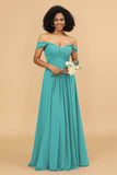 A Line Off the Shoulder Long Chiffon Bridesmaid Dress