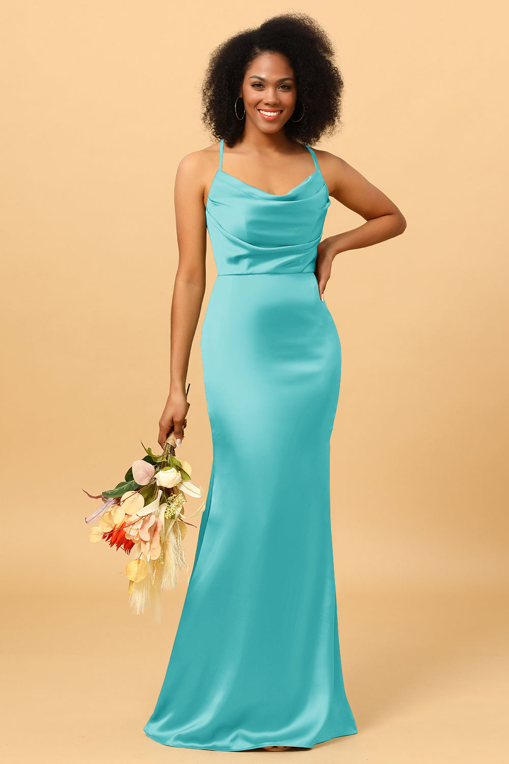 Wedtrend Women Bridesmaids Mermaid Cowl Neckline Spaghetti Straps Long Satin Bridesmaid Dress WEDTREND Wedtrend Women Bridesmaids Mermaid Cowl Neckline Spaghetti Straps Long Satin Bridesmaid Dress WEDTREND