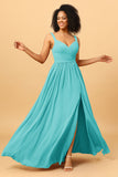 Spaghetti Straps Long Chiffon Bridesmaid Dress with Slit