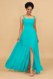 Sheath Square Neck Floor Length Chiffon Bridesmaid Dress