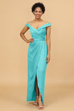 Sheath/Column Off The Shoulder Satin Long Bridesmaid Dress