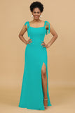 Sheath Spaghetti Straps Long Chiffon Bridesmaid Dress with Slit