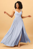 Spaghetti Straps Long Chiffon Bridesmaid Dress with Slit