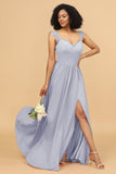 A Line Sweetheart Long Chiffon Bridesmaid Dress with Slit