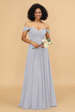 A Line Off the Shoulder Long Chiffon Bridesmaid Dress