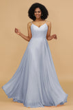 A Line Spaghetti Straps Chiffon Long Bridesmaid Dress