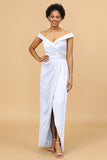 Sheath/Column Off The Shoulder Satin Long Bridesmaid Dress