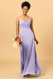 Sheath Spaghetti Straps Long Chiffon Bridesmaid Dress