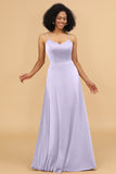 A Line Spaghetti Straps Floor Length Satin Bridesmaid Dress