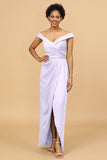 Sheath/Column Off The Shoulder Satin Long Bridesmaid Dress