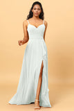 A Line Sweetheart Long Chiffon Bridesmaid Dress With Ruffle