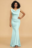 Mermaid Cowl Neck Backless Long Satin Bridesmaid Dress